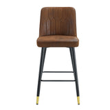 English Elm Brown Suede Skin Velvet Bar Stool - Black Metal Legs With Gold Spray Decoration.Set Of 2 Chairs.Brown,Bar Stool,Black Spray,