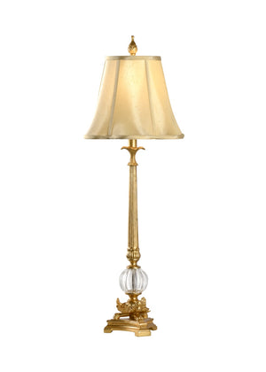 Wildwood Floating Sculptural Ball Lamp In Antique Gold Patina With Lead Crystal Accent — Warm Luxury For Tables 1063