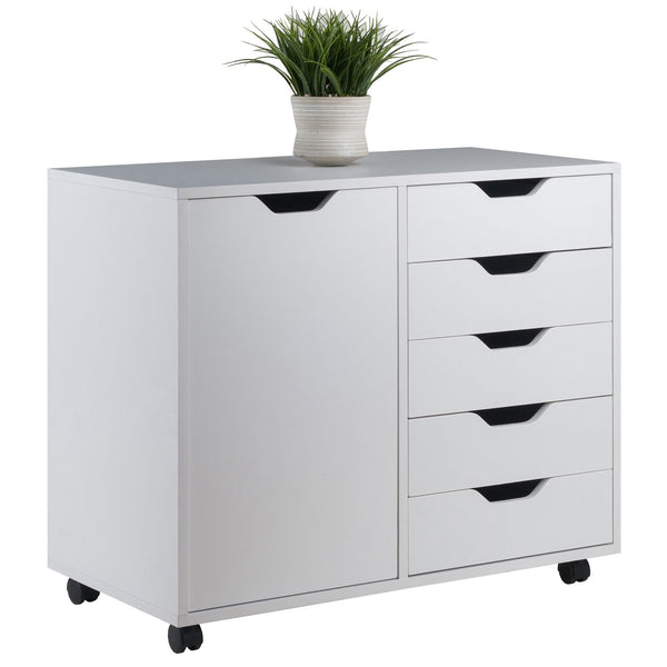 Winsome Wood Halifax 5-drawer Mobile Storage Cabinet With Adjustable Shelf, Easy-glide Drawers & Wheels White Composite Wood 10630-winsome-wood