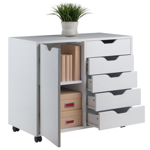 Winsome Wood Halifax 5-drawer Mobile Storage Cabinet With Adjustable Shelf, Easy-glide Drawers & Wheels White Composite Wood 10630-winsome-wood