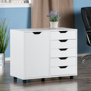 Winsome Wood Halifax 5-drawer Mobile Storage Cabinet With Adjustable Shelf, Easy-glide Drawers & Wheels White Composite Wood 10630-winsome-wood
