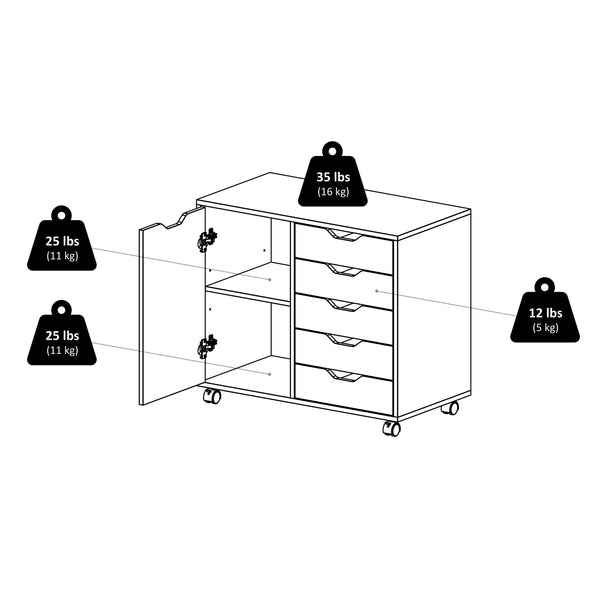 Winsome Wood Halifax 5-drawer Mobile Storage Cabinet With Adjustable Shelf, Easy-glide Drawers & Wheels White Composite Wood 10630-winsome-wood