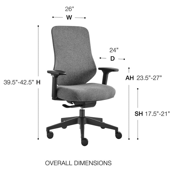 Eurostyle Jeppe Ergonomic Office Chair In Stylish Gray Fabric With Black Base For Ultimate Comfort & Support Gray Fabric Over Foam 10632-gry