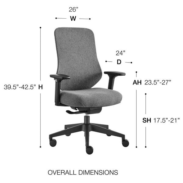 EuroStyle Jeppe Ergonomic Mesh Task Chair with Synchronized Tilt for Modern Office Use Gray 10632-GRY