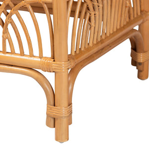 English Elm Modern Natural Rattan Footstool with Openwork Weave and Removable Cushion for Boho Rooms B2750P420389
