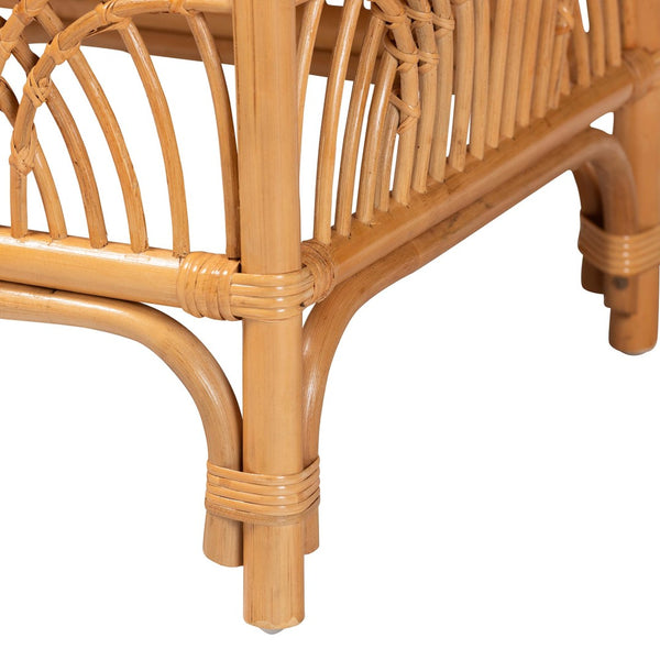 English Elm Modern Natural Rattan Footstool with Openwork Weave and Removable Cushion for Boho Rooms B2750P420389