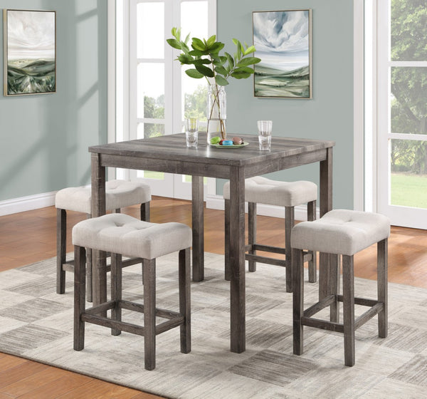 English Elm Lucenzo Counter Height Pub Set Distressed Wood Table with Tufted Linen Stools Brown B2749P413175