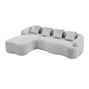 English Elm Full L-Shape Sectional Sofa with Curved Chaise, Modular Chenille Couch, High-Density Comfort for Apartment Living Grey W3612S00005