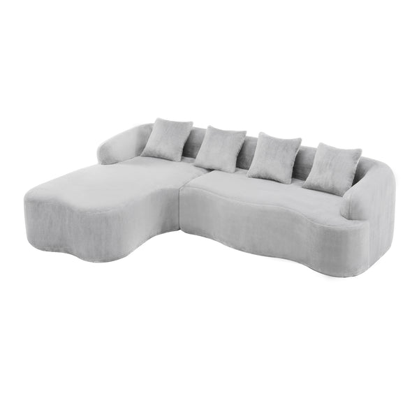 English Elm Full L-Shape Sectional Sofa with Curved Chaise, Modular Chenille Couch, High-Density Comfort for Apartment Living Grey W3612S00005
