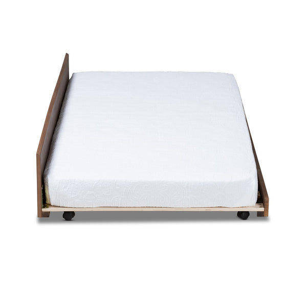 Baxton Studio Baxton Toveli Modern Twin Size Trundle Bed with Ash Walnut Finish – Space-Saving Guest Solution MG-0015-Ash Walnut-Trundle