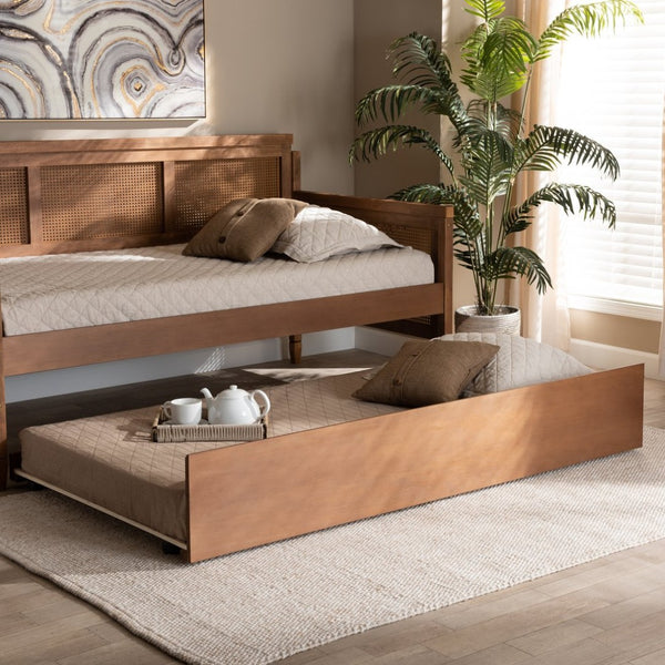 Baxton Studio Baxton Toveli Modern Twin Size Trundle Bed with Ash Walnut Finish – Space-Saving Guest Solution MG-0015-Ash Walnut-Trundle