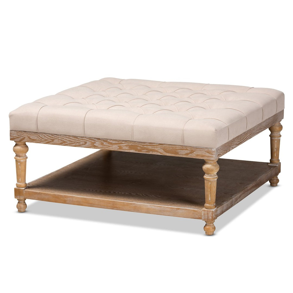Baxton Studio Baxton Studio Modern Rustic Linen Upholstered Cocktail Ottoman with Stylish Storage and Tufted Top Beige JY-0001-Beige/Greywashed-Otto