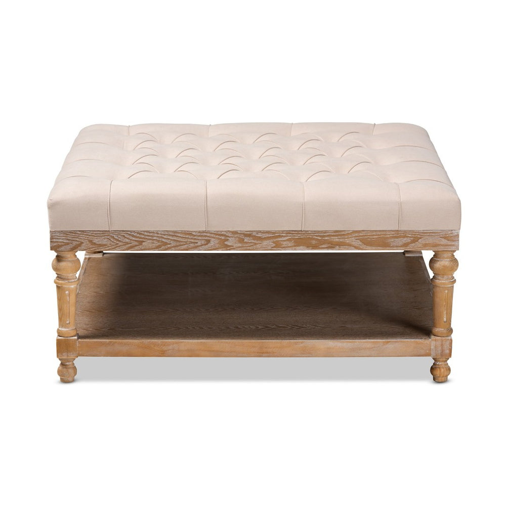 Baxton Studio Baxton Studio Modern Rustic Linen Upholstered Cocktail Ottoman with Stylish Storage and Tufted Top Beige JY-0001-Beige/Greywashed-Otto