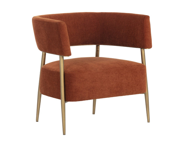Sunpan Maestro Barrel Accent Chair Rust Fabric Antique Brass Legs Mid-Century Living Room 106492