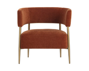 Sunpan Maestro Barrel Accent Chair Rust Fabric Antique Brass Legs Mid-Century Living Room 106492