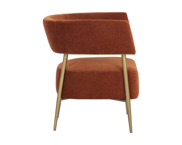 Sunpan Maestro Barrel Accent Chair Rust Fabric Antique Brass Legs Mid-Century Living Room 106492