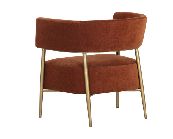 Sunpan Maestro Barrel Accent Chair Rust Fabric Antique Brass Legs Mid-Century Living Room 106492