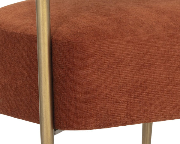 Sunpan Maestro Barrel Accent Chair Rust Fabric Antique Brass Legs Mid-Century Living Room 106492