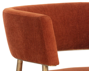 Sunpan Maestro Barrel Accent Chair Rust Fabric Antique Brass Legs Mid-Century Living Room 106492