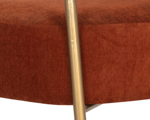 Sunpan Maestro Barrel Accent Chair Rust Fabric Antique Brass Legs Mid-Century Living Room 106492