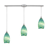 Collanino 38'' Wide 3-Light Slim Linear Pendant - Satin Nickel with Aqua Swirl Glass 10650/3L Elk Lighting