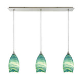 Collanino 36'' Wide 3-Light Linear Pendant - Satin Nickel with Aqua Swirl Glass 10650/3LP Elk Lighting