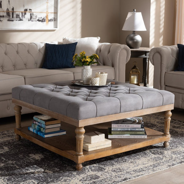 Baxton Studio Baxton Studio Modern Rustic Linen Upholstered Cocktail Ottoman with Stylish Storage and Tufted Top Grey JY-0001-Grey/Greywashed-Otto