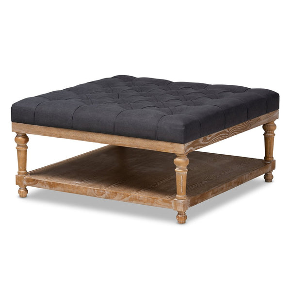 Baxton Studio Baxton Studio Modern Rustic Linen Upholstered Cocktail Ottoman with Stylish Storage and Tufted Top Charcoal JY-0001-Charcoal/Greywashed-Otto