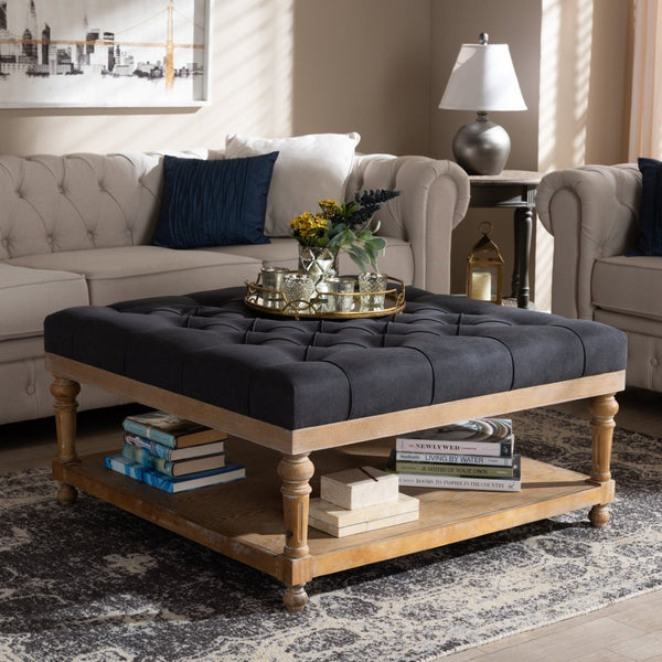 Baxton Studio Baxton Studio Modern Rustic Linen Upholstered Cocktail Ottoman with Stylish Storage and Tufted Top Charcoal JY-0001-Charcoal/Greywashed-Otto