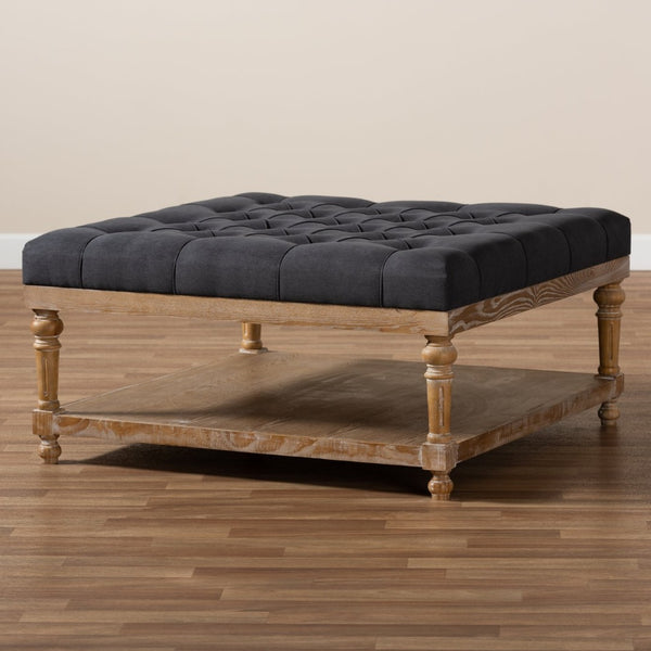 Baxton Studio Baxton Studio Modern Rustic Linen Upholstered Cocktail Ottoman with Stylish Storage and Tufted Top Charcoal JY-0001-Charcoal/Greywashed-Otto