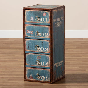 Baxton Studio Baxton Studio Alba Vintage 5-Drawer Accent Cabinet - Rustic French Blue Storage with Travel Charm SJ14502-Blue-5DW-Cabinet