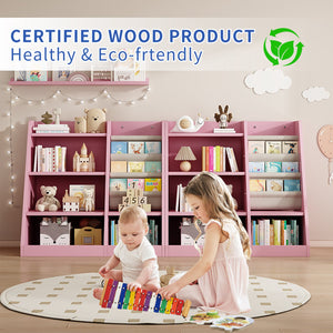 English Elm Pink Montessori Wooden Toy Storage Cabinet with 4-Tier Sling Book Pockets Sturdy Kids Bookshelf W2876P233538
