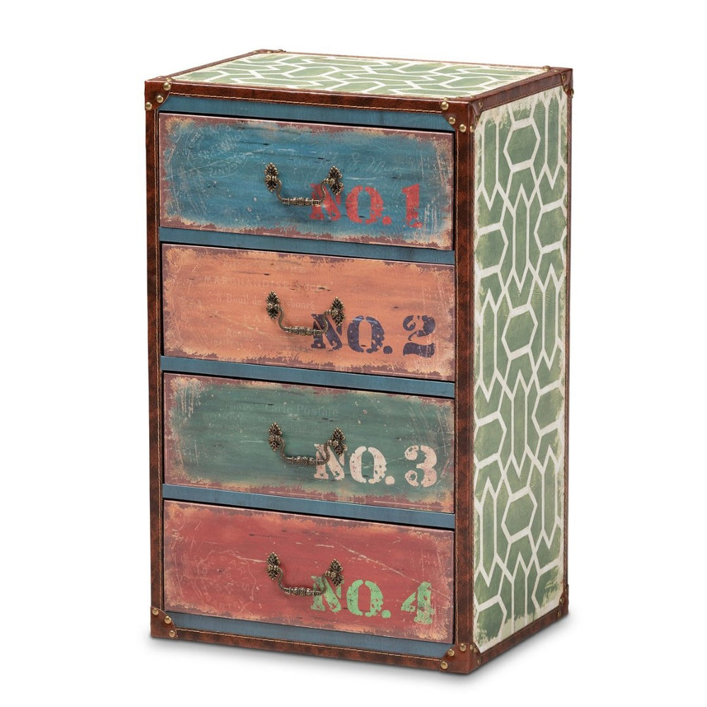 Baxton Studio Baxton Studio Amandine Vintage Accent Cabinet - Colorful 4-Drawer Storage with Rustic French Charm SJ14512-Multi-4DW-Cabinet