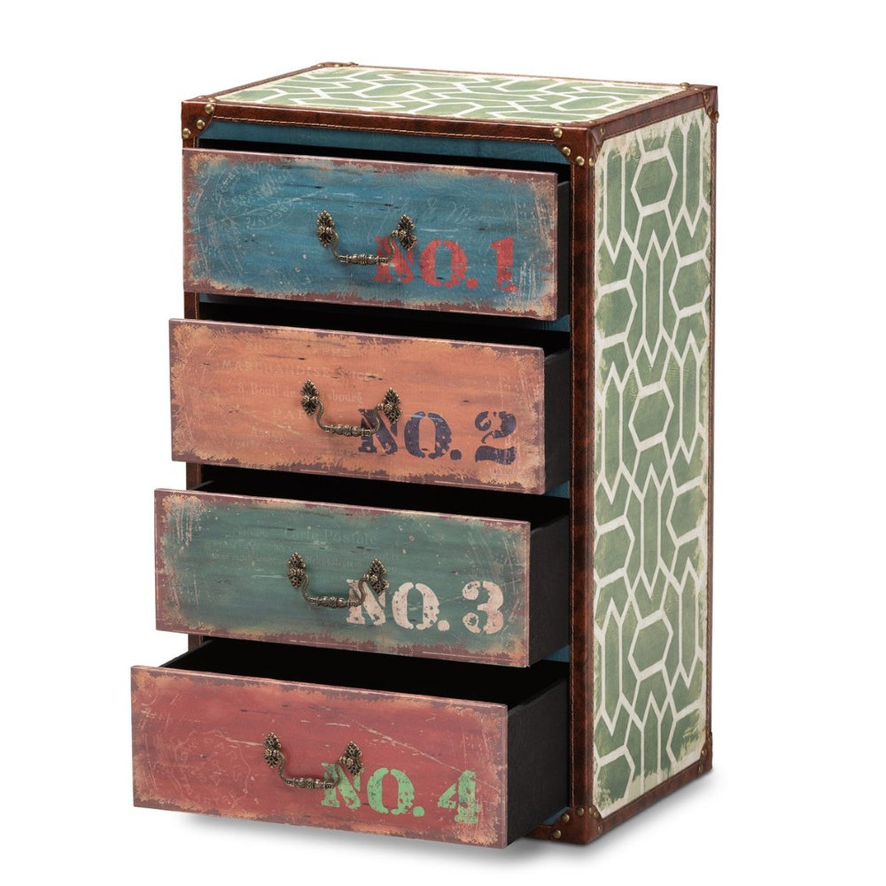 Baxton Studio Baxton Studio Amandine Vintage Accent Cabinet - Colorful 4-Drawer Storage with Rustic French Charm SJ14512-Multi-4DW-Cabinet