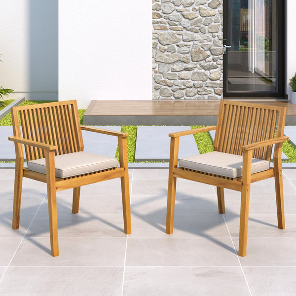 English Elm Christopher Knight Home® - Patio Acacia Wood Dining Chairs Set of 2 with Waterproof Cushions, Ergonomic Armrests, 400 lb Capacity Beige,Natural N779P234497N
