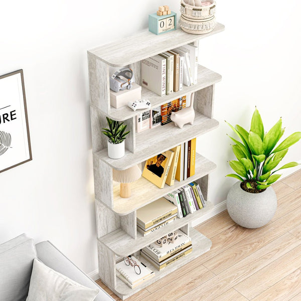 English Elm 31.5" Tall 5-tier Mdf Bookcase Slim Open Shelving Unit for Office Bedroom Living Room Light Gray W2899P444155