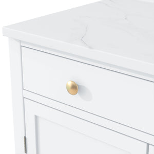 English Elm [Assembly Modern Freestanding Kitchen Pantry with Faux Marble Top, Set of 2 Cabinets with Drawer, Adjustable Shelves, Sleek Durable Design for Dining Room and Coffee Bar White SP000074AAK