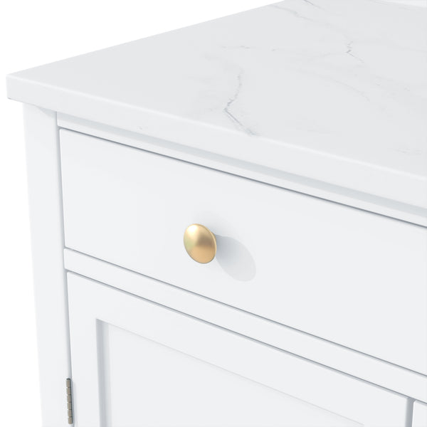 English Elm [Assembly Modern Freestanding Kitchen Pantry with Faux Marble Top, Set of 2 Cabinets with Drawer, Adjustable Shelves, Sleek Durable Design for Dining Room and Coffee Bar White SP000074AAK