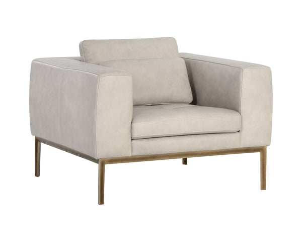 Sunpan Burr Genuine Leather Accent Armchair with Bronze Feet for Living Room or Study Taupe 106597