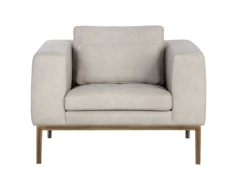 Sunpan Burr Genuine Leather Accent Armchair with Bronze Feet for Living Room or Study Taupe 106597