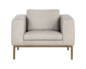 Sunpan Burr Genuine Leather Accent Armchair with Bronze Feet for Living Room or Study Taupe 106597