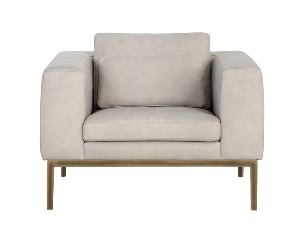 Sunpan Burr Genuine Leather Accent Armchair with Bronze Feet for Living Room or Study Taupe 106597