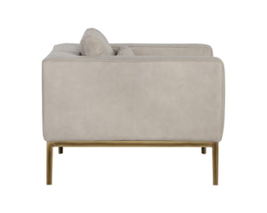 Sunpan Burr Genuine Leather Accent Armchair with Bronze Feet for Living Room or Study Taupe 106597