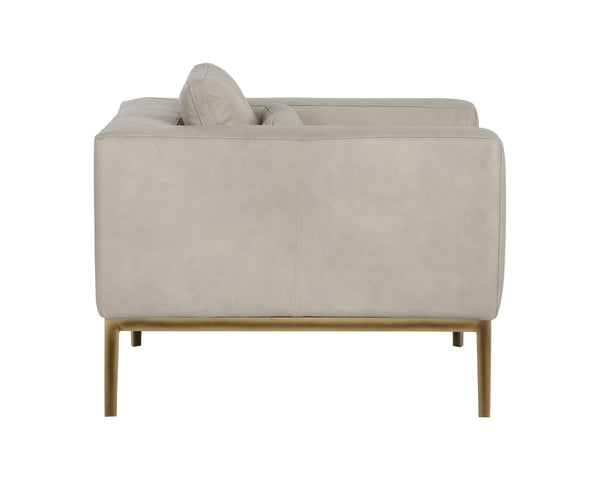 Sunpan Burr Genuine Leather Accent Armchair with Bronze Feet for Living Room or Study Taupe 106597