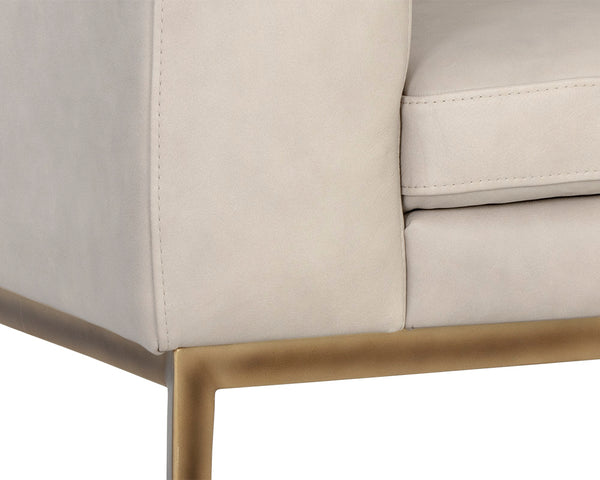 Sunpan Burr Genuine Leather Accent Armchair with Bronze Feet for Living Room or Study Taupe 106597