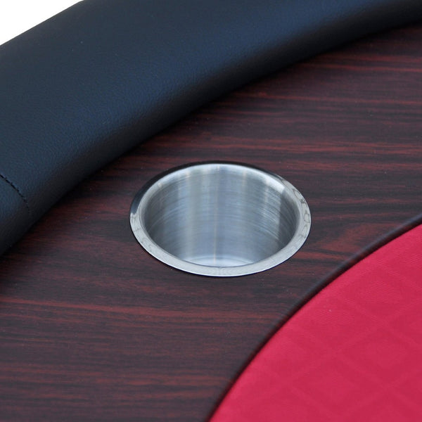 English Elm 96" Casino Style Poker Table with Speed Cloth Felt Racetrack and Steel Cup Holders Red W2748S00016