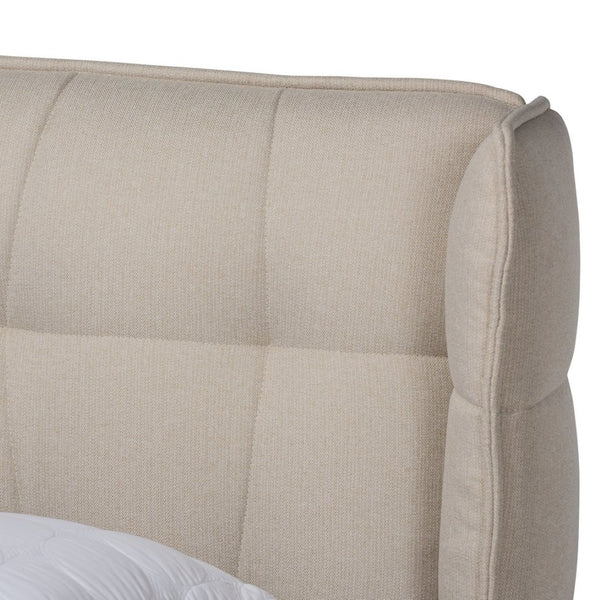 Baxton Studio Baxton Gretchen Queen Size Wingback Bed - Modern Light Beige Upholstery & Walnut Wood Platform Design BBT6917-Light Beige/Walnut-Queen