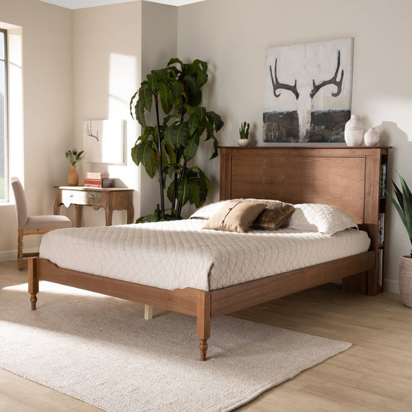 Baxton Studio Baxton Studio Danielle Rustic Platform Storage Bed with Built-In Shelves for Smart Bedroom Solutions King MG0018-Ash Walnut-King