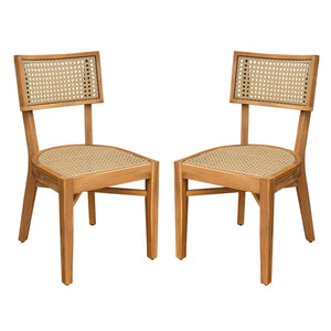 English Elm Christopher Knight Home® - Netro Acacia Wood Dining Chair Set of 2 with Light Brown Wicker Rattan Backrest Rustic Teak Comfort (96) N775P321708T