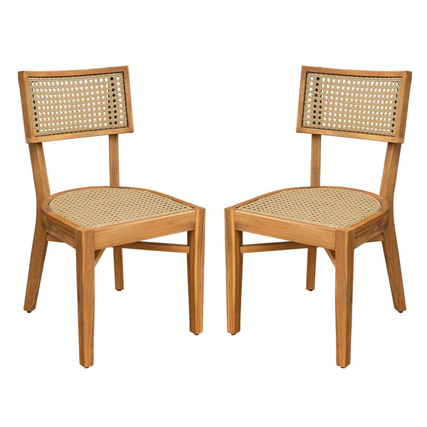 English Elm Christopher Knight Home® - Netro Acacia Wood Dining Chair Set of 2 with Light Brown Wicker Rattan Backrest Rustic Teak Comfort (96) N775P321708T